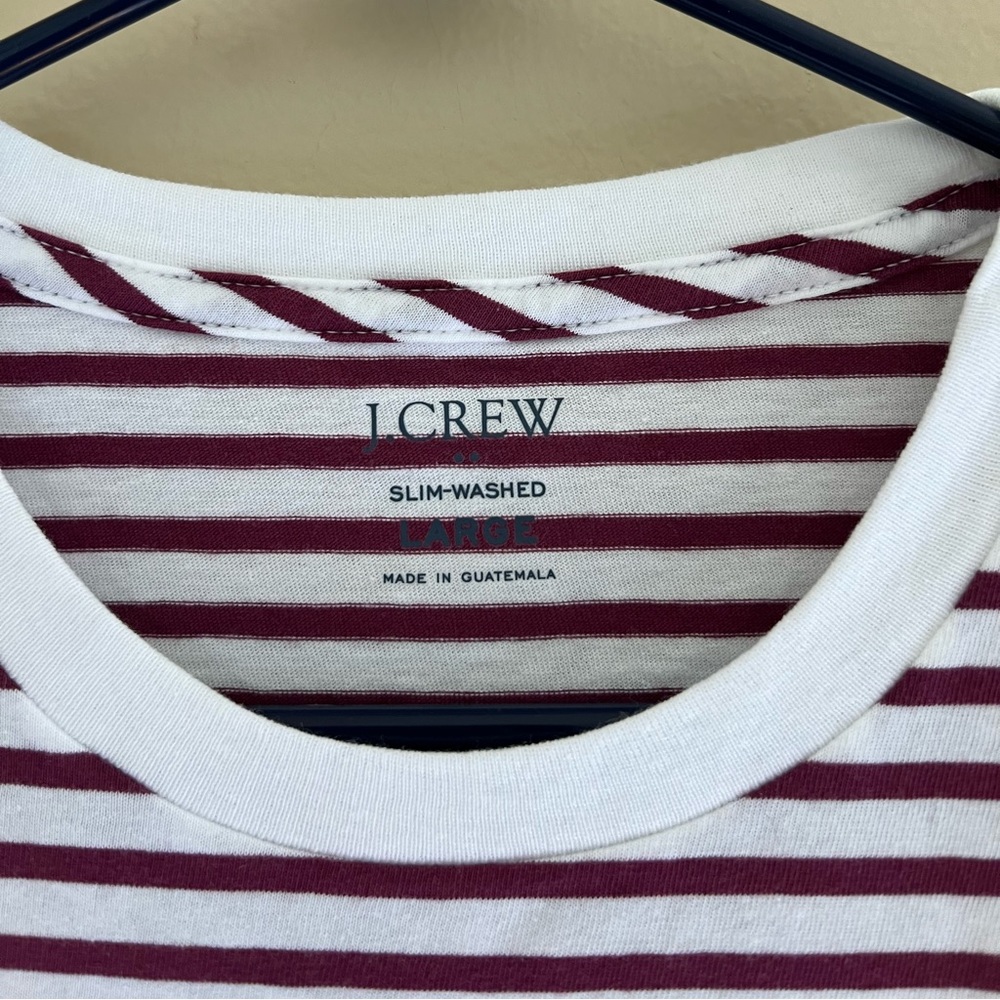 ⚪️J. CREW: Men’s size L, white & maroon striped, slim-washed short sleeve shirt. - Picture 2 of 5